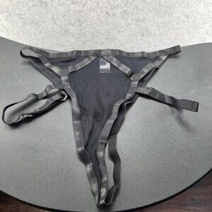 Knotty Panties Womens L Black Thong Mesh Sheer Stretch Strap Lingerie